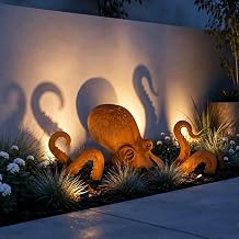 Rust Patina Giant Squid Garden Sculpture, Steel Octopus Yard Art Stake for Outdoor Lawn, Patio, and Beach House Decor, Coastal Marine Animal Lawn, Backyard, Home, Beach Themed Ornament