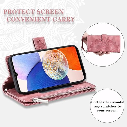 Miniatura 9 de Asuwish Funda para teléfono Samsung Galaxy A14M14 5G con protector de pantalla de vidrio templado y correa para la muñeca Mandala Flower Flip Zipper