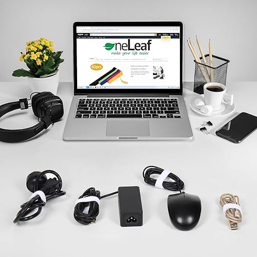 Miniatura 6 de OneLeaf 180 bridas reutilizables para cables, lazos organizadores de cables ajustables de 4 pulgadas, lazos multiusos de gancho y bucle para
