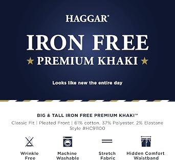 Haggar Men's Big & Tall Iron Free Premium Classic Fit Pleat-Front Khaki