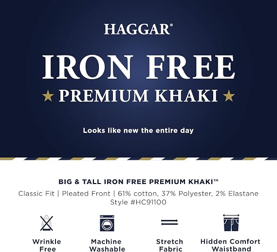 Haggar Men's Big & Tall Iron Free Premium Classic Fit Pleat-Front Khaki