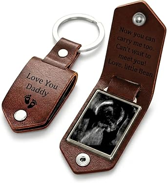 NAZENTI Personalized Photo Dad Keychain - Custom Drive Safe Keychain For Dad, Fathers Day Leather Photo Keychains Gifts Men