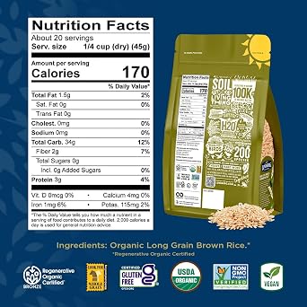 Lundberg Brown Rice, Regenerative Organic Certified, 2-Pack Non-Sticky, Aromatic Long Grain Rice, Responsibly Grown in California, 32 Oz Ea