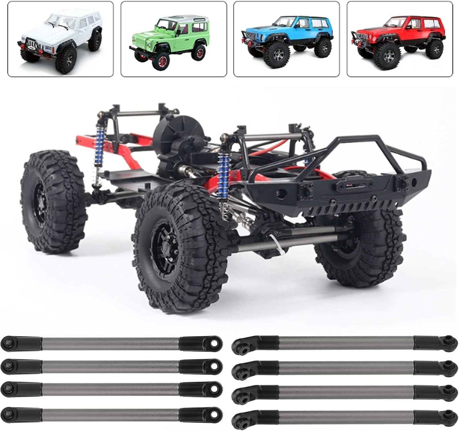 Dilwe 8PCS RC Climbing Metal Link Rod Pull Rod 275MM Wheelbase Spare Parts for 1/10 RC Crawler Cars