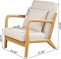 Vista 2 de Maggym Silla decorativa moderna con marco de madera, sillón tapizado con cojín trasero, cómodo sillón de lectura para sala de estar y dormitorio