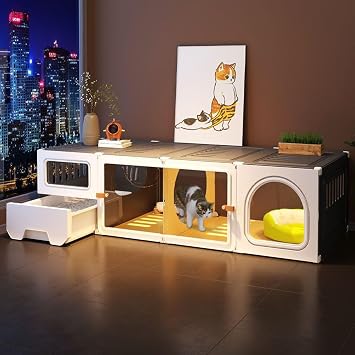 RYTM Cat Cages with Litter Box,Large Singe Layer Home Indoor Cat Cage, Cat Villa, 2-Layer Cat House, Luxury Pet Cat Cage Cat Box with Transparent Door, Plastic cat House140 * 45 * 35cm