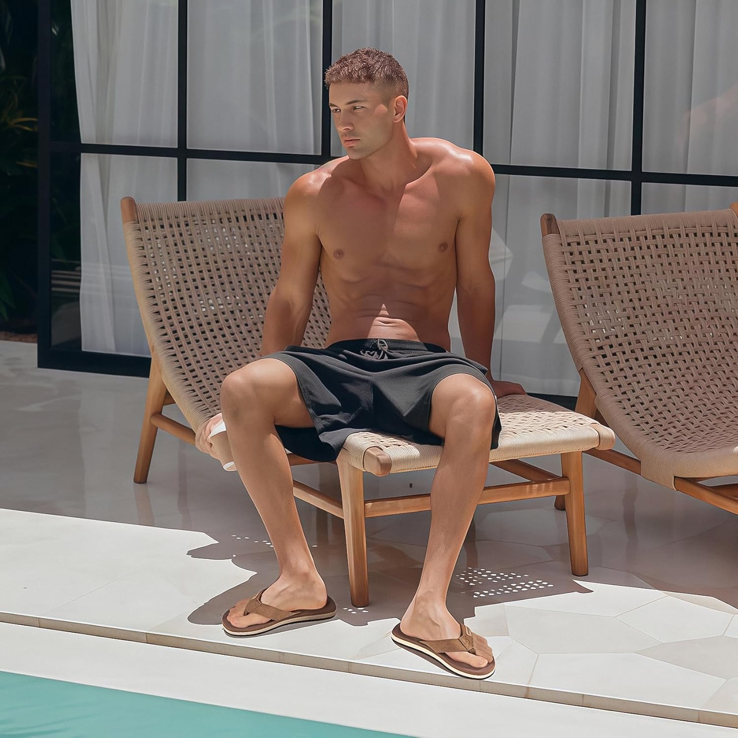 FITORY Men's Flip-Flops, Thongs Sandals Comfort Slippers for Beach - Image 2