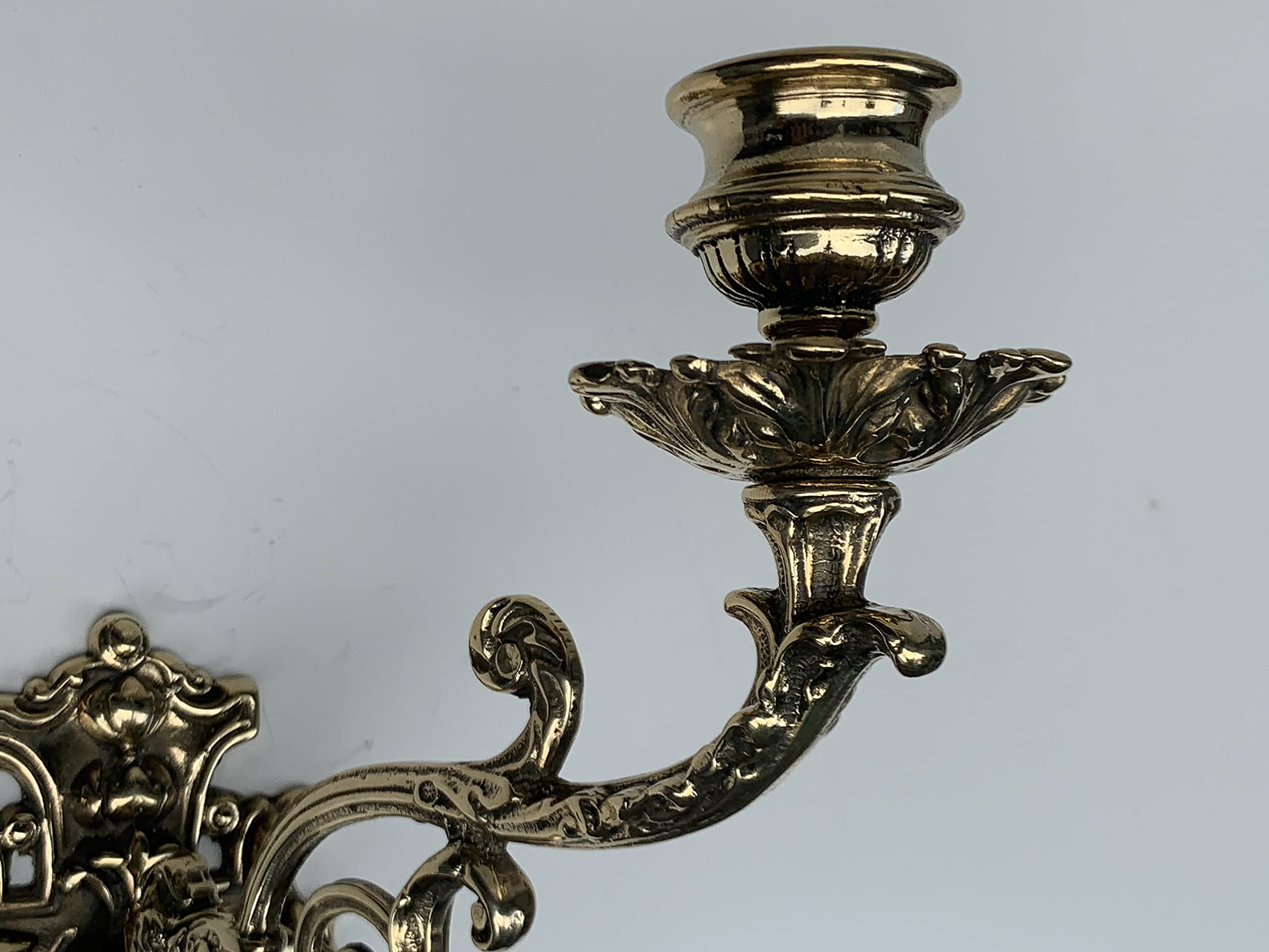 Wandleuchter Antik Kerzenhalter Klavierleuchter Messing Schwenkbar verziert Wandapplik 23cmx 9 cm Wandkerzenleuchter Gold Wandkerzenhalter SA 221