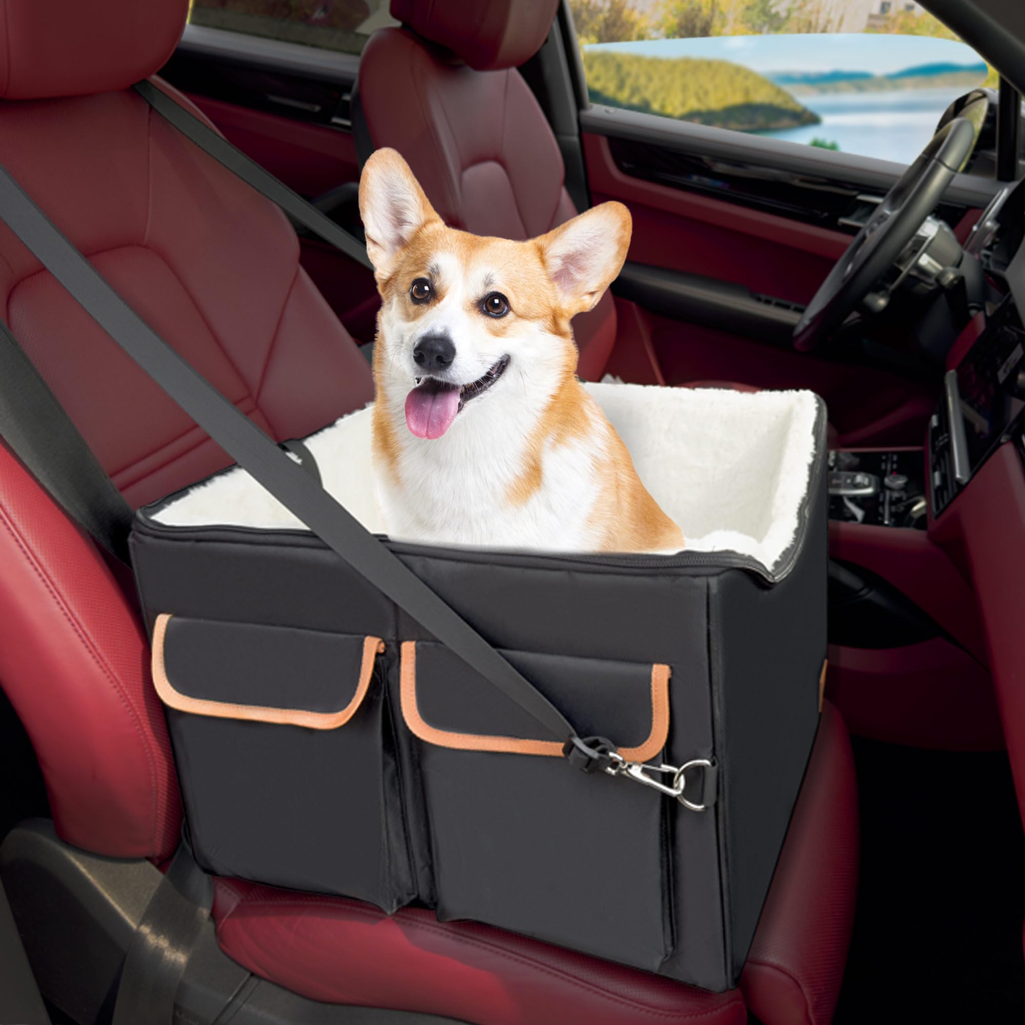 Dog Car Seat - Foldable Dog Carseat-Waterproof Dog Car Booster Seats for Small and Medium Dogs - Portable Puppy Travel Accessories-Double-Sided Pet Car Seat with Adjustable Safety Strap.