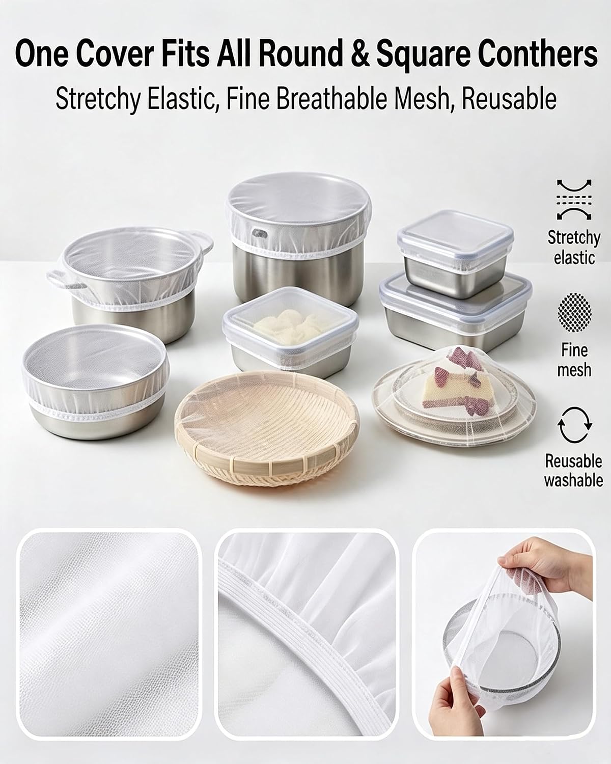 6 Pack Reusable Mesh Food Covers, Elastic Screen Tent for Picnic
