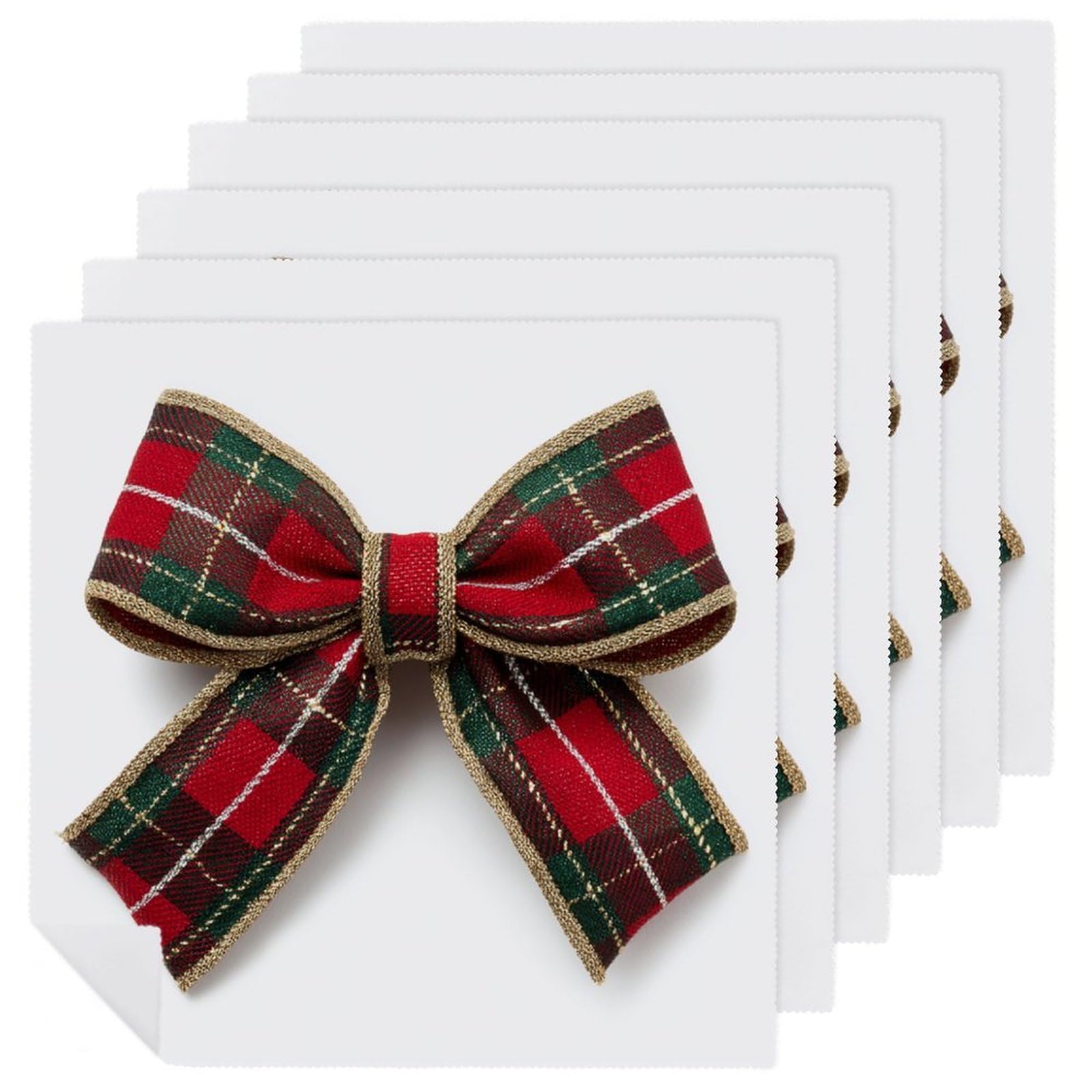 Single Elegant Christmas Bow Cloth Napkins Set of 6, Square Premium Reusable Washable Polyester Table Linen Napkin for Dinner Party