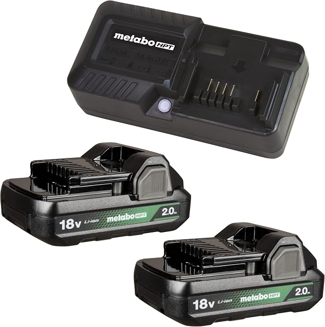 Metabo HPT 18V 2-Pack Batteries and Charger Kit | 2.0 Ah Batteries Include Charge Indicator | UC18YKSLS