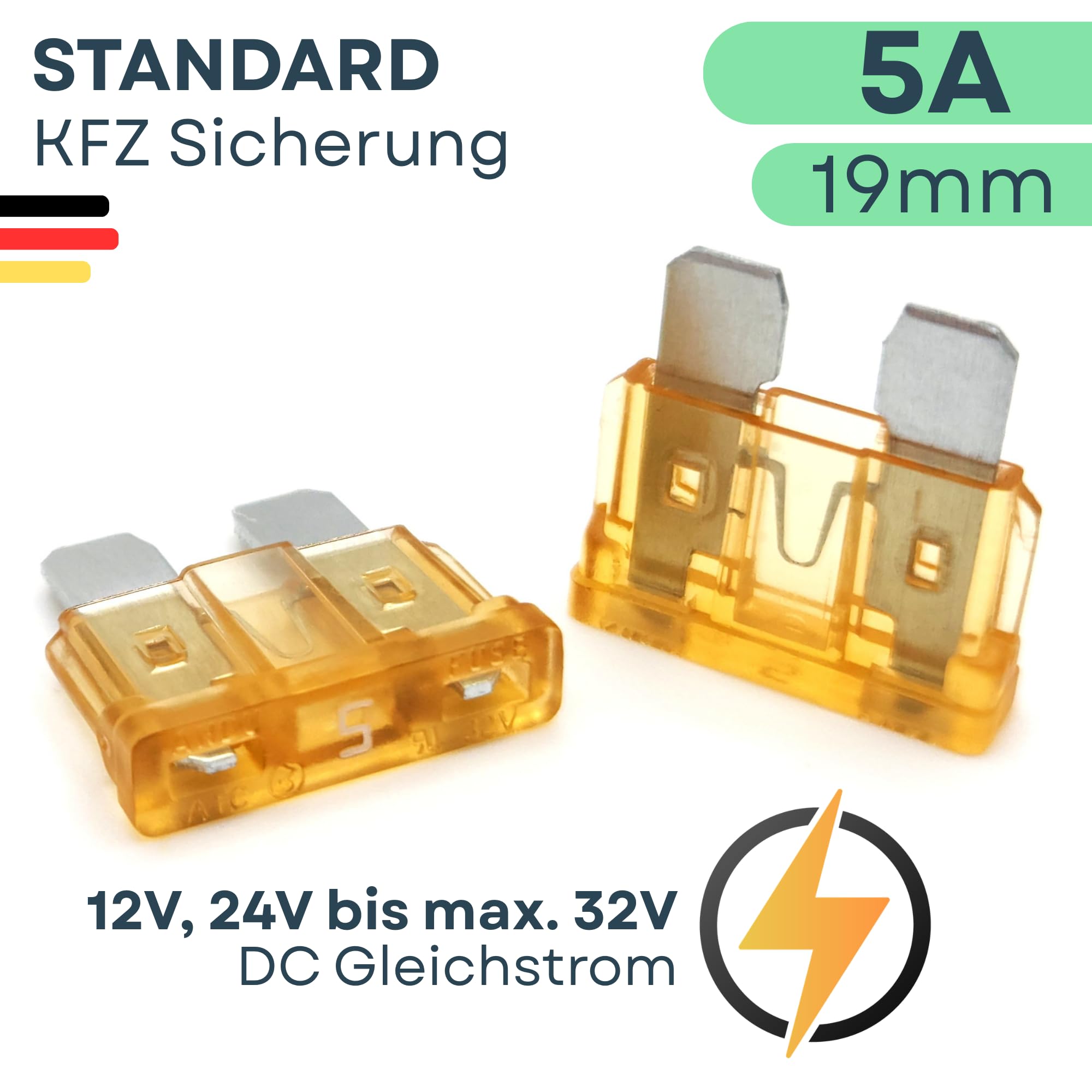 Car Fuses 5 A, Pack of 10 + Fuse Puller, Plug Fuses for 12 V, 24 V, 32 V, 19 mm Blade Fuses in Accordance with DIN ISO 8820-3, for Boat, Motorcycle, Motorhome & Scooter, Car Fuse, Beige - 4