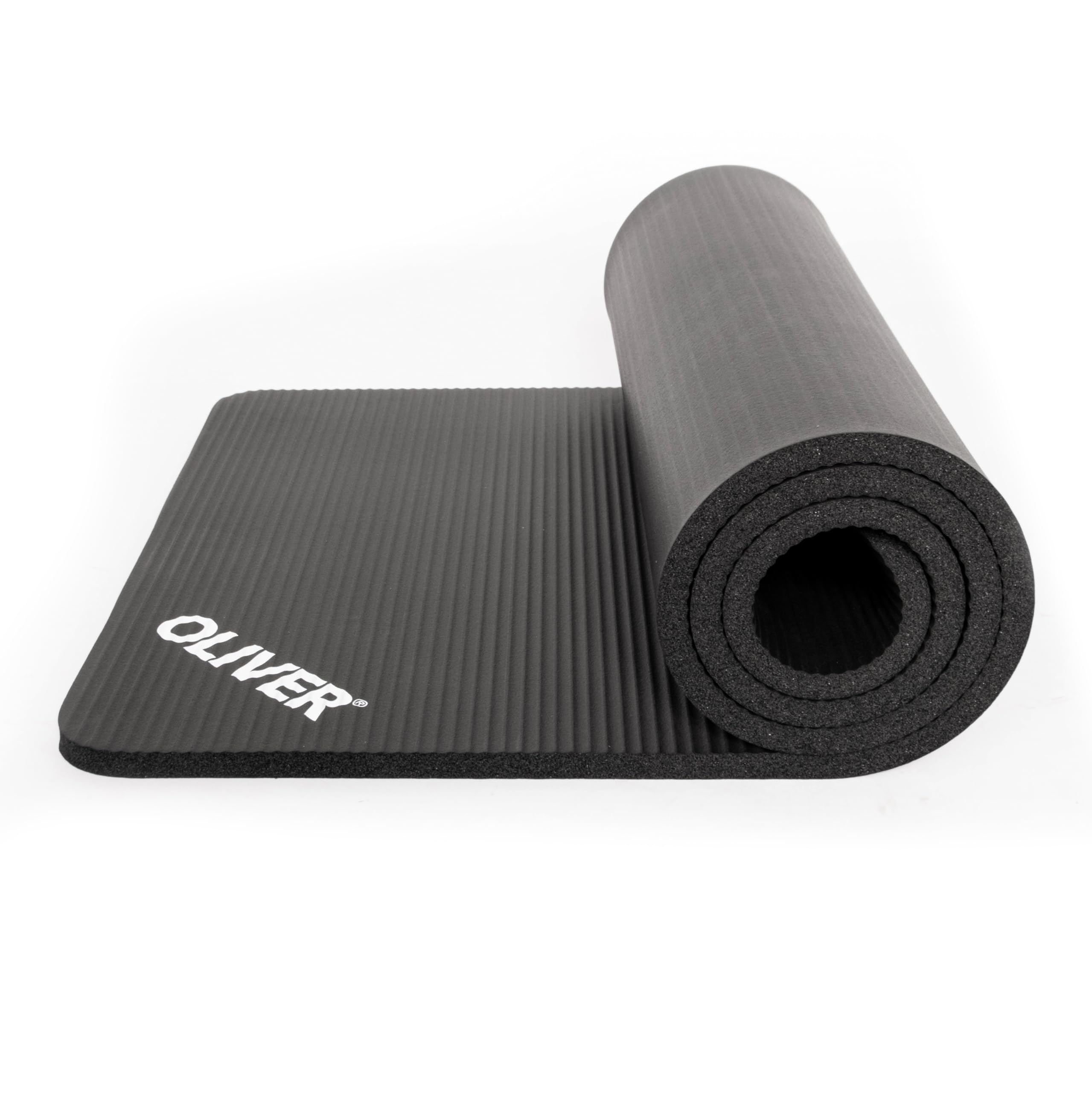 Oliver – rutschfeste Sportmatte gerillt mit Ösen – Yogamatte für Pilates, Gymnastik & Fitness – hautfreundlich & feuchtigkeitsabweisend – Gymnastikmatte Fitnessmatte (180x60x1cm | Anthrazit)