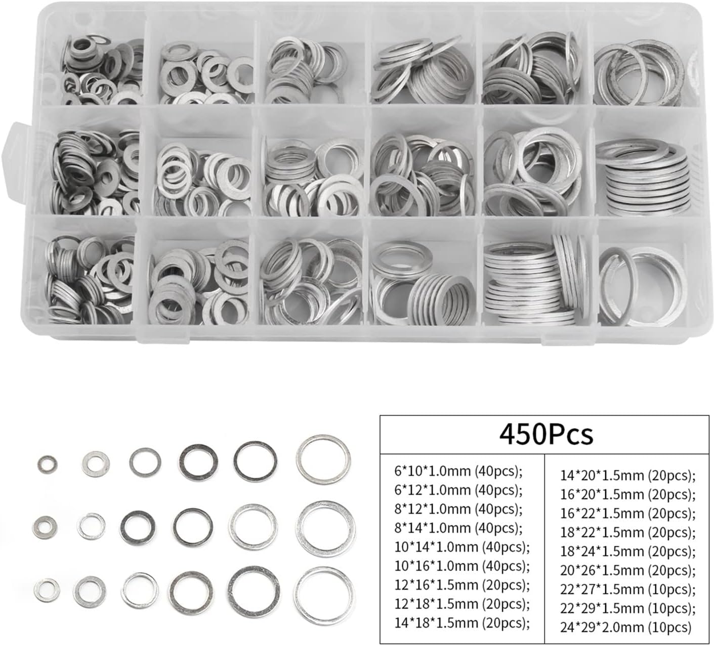 yaoqijie 450/280 / 200pcsガスケットワッシャーガスケットアルミニウムフラットメタル洗浄機ガスケット盛り合わせ