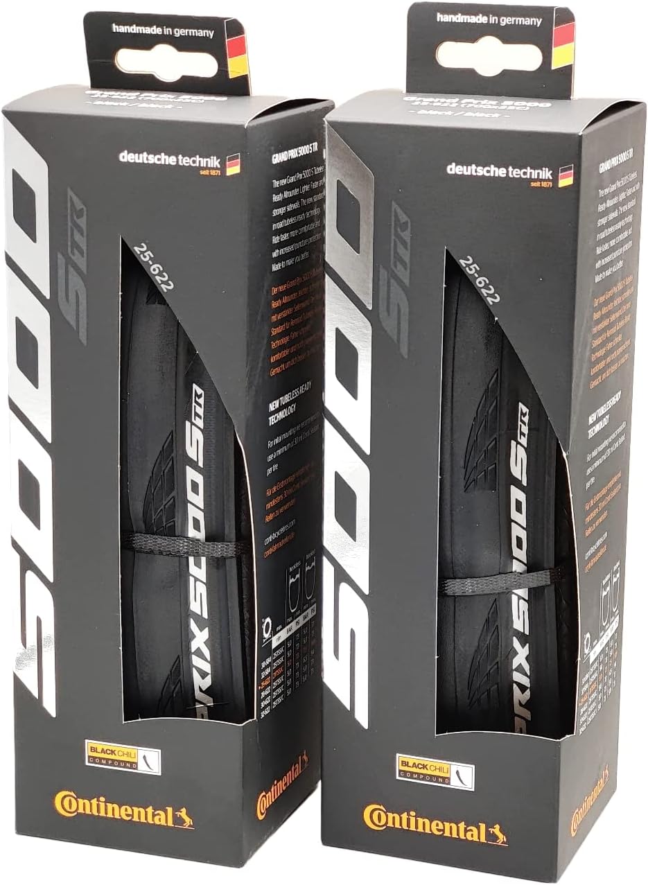 Grand Prix 5000 S TR - Tubeless Road Bike Tire | Fast, Light, Durable - BlackChili, Vectran Breaker, LazerGrip, Active Comfort Technology, 2 Pack