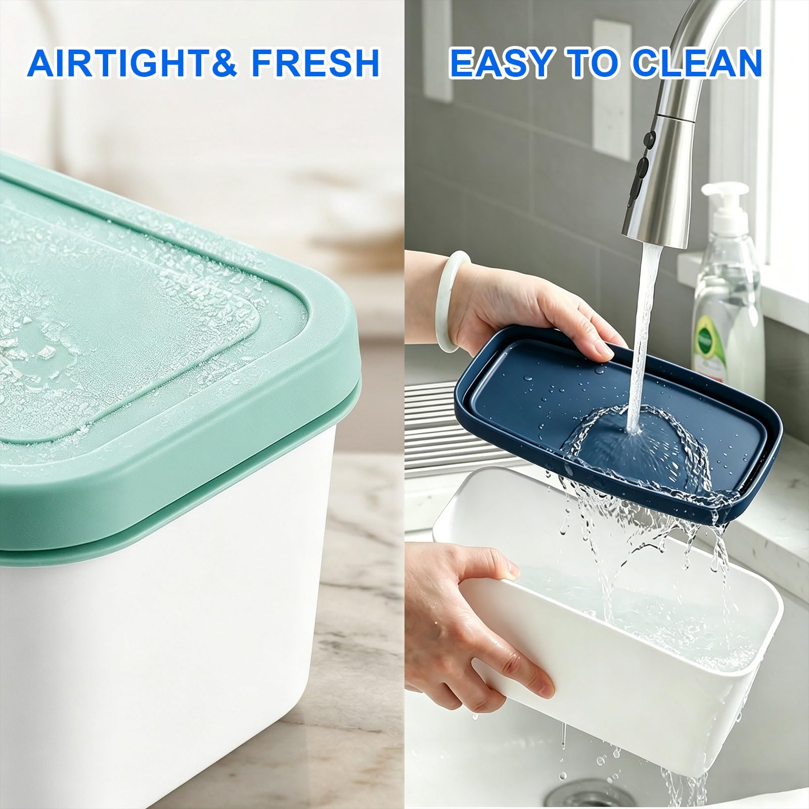 Contenitori per congelatore da 1 litro per gelato, set da 2 pezzi, contenitore per ghiaccio fatto in casa, contenitore per congelatore con coperchio, impilabile, contenitore per gelato, gelato, gelato