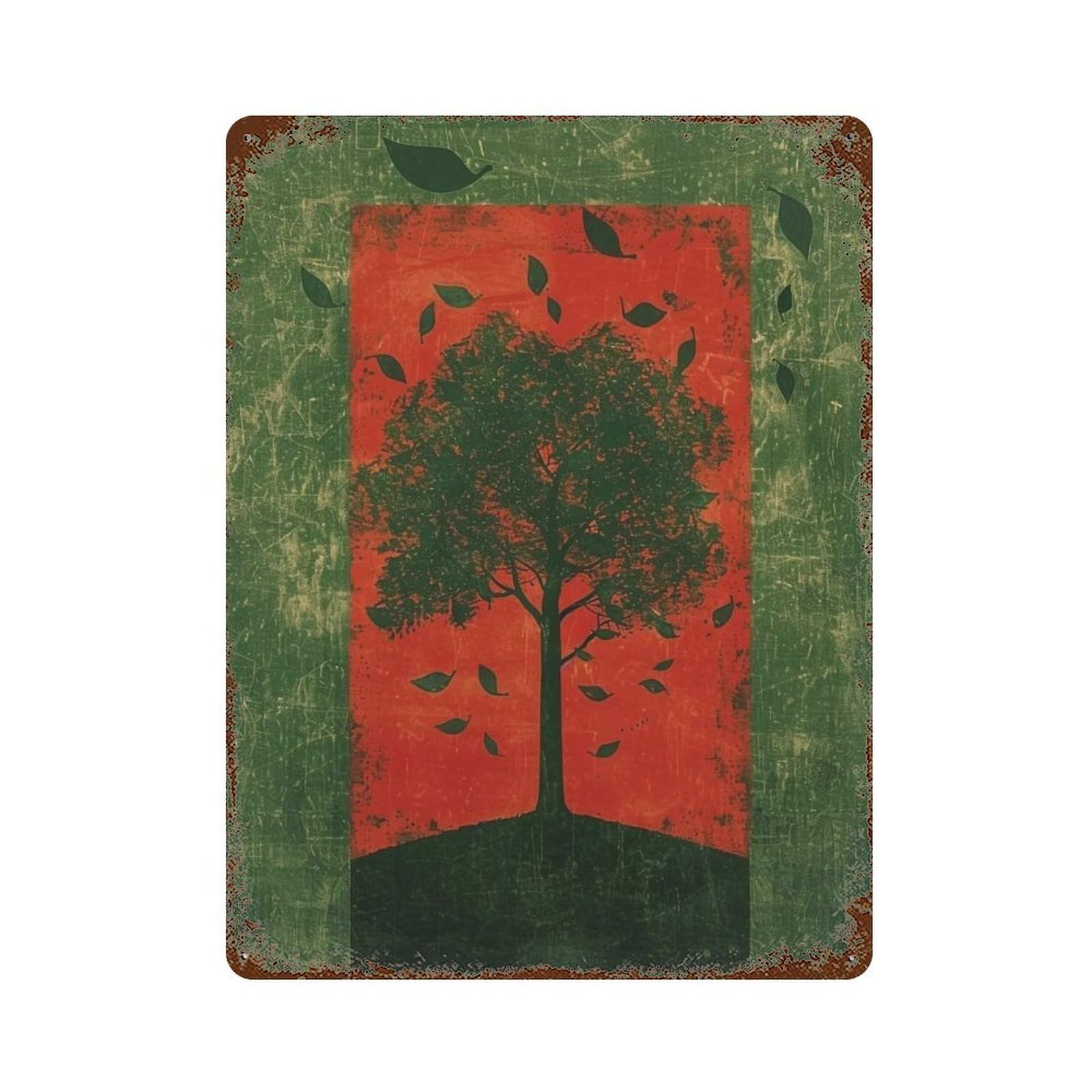 Wujhgrsg Style Mottled Retro Square Framed Foliage Motif 02 Wall Art Retro Iron Vintage Metal Tin Sign Poster Modern Decor For Home Cofffee Club Bar Shop 40X30cm