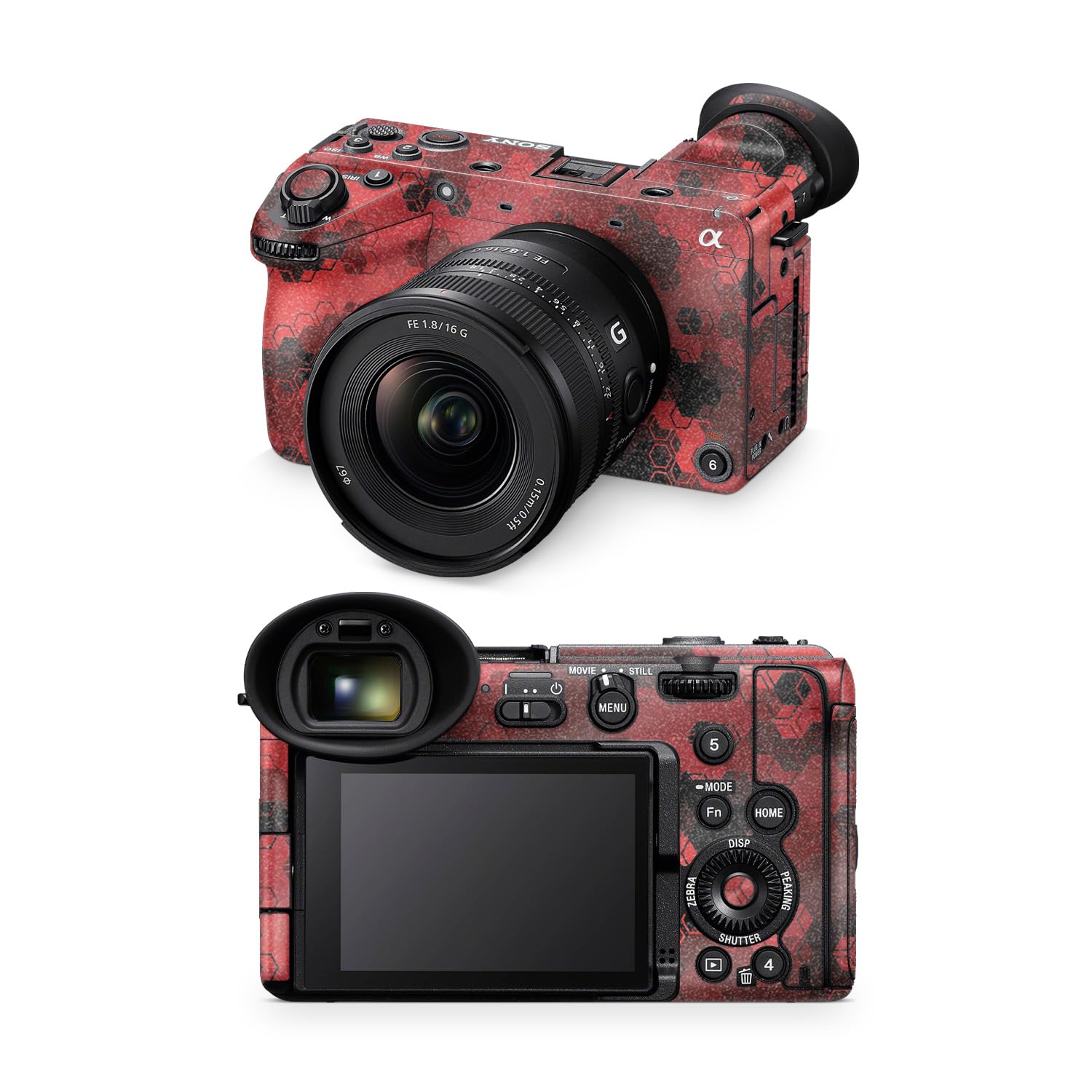 Glossy Glitter Camera Skin Compatible with Sony FX2 Digital Camera (2025) - Red Hexa Camo - Premium 3M Vinyl Protective Wrap Decal Cover - Easy to Apply | Crafted in the USA by MightySkins