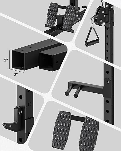 Miniatura 5 de Estante de potencia multifunción C11, jaula de potencia de 2000 libras con sistema de cruce de cables ajustable y más accesorios de entrenamiento,