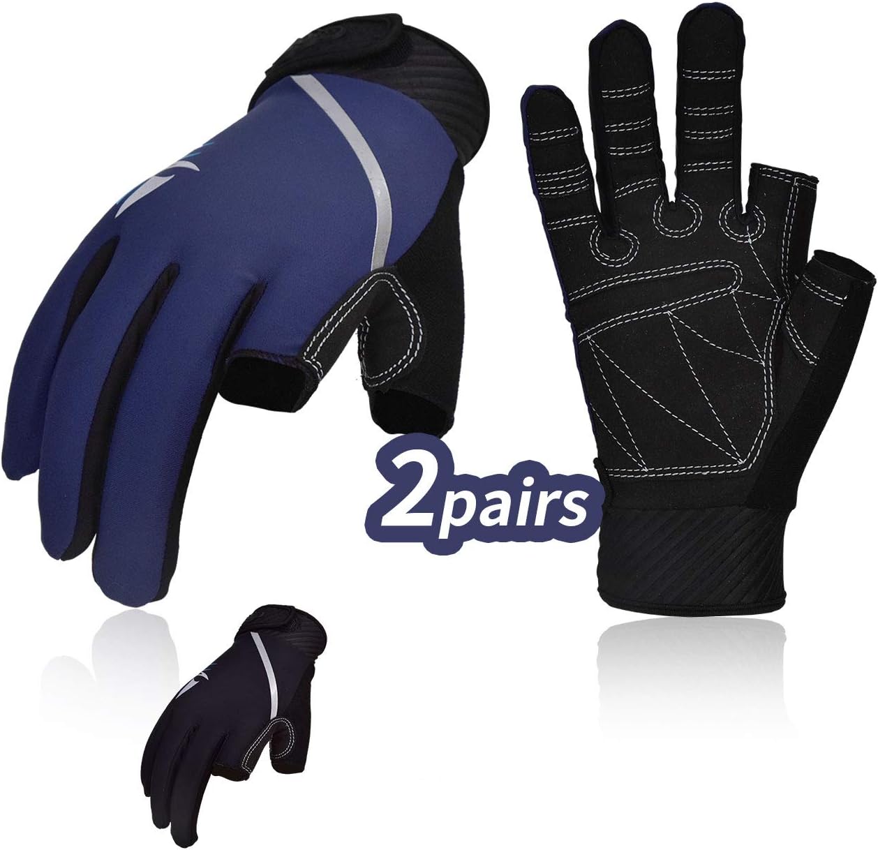 Vgo... 2Pairs Unisex Breatheable Half Finger Sailing, Boating, Rowing and Kayaking Gloves(Size L, Blue&Black, SL6079) : Sports & Outdoors