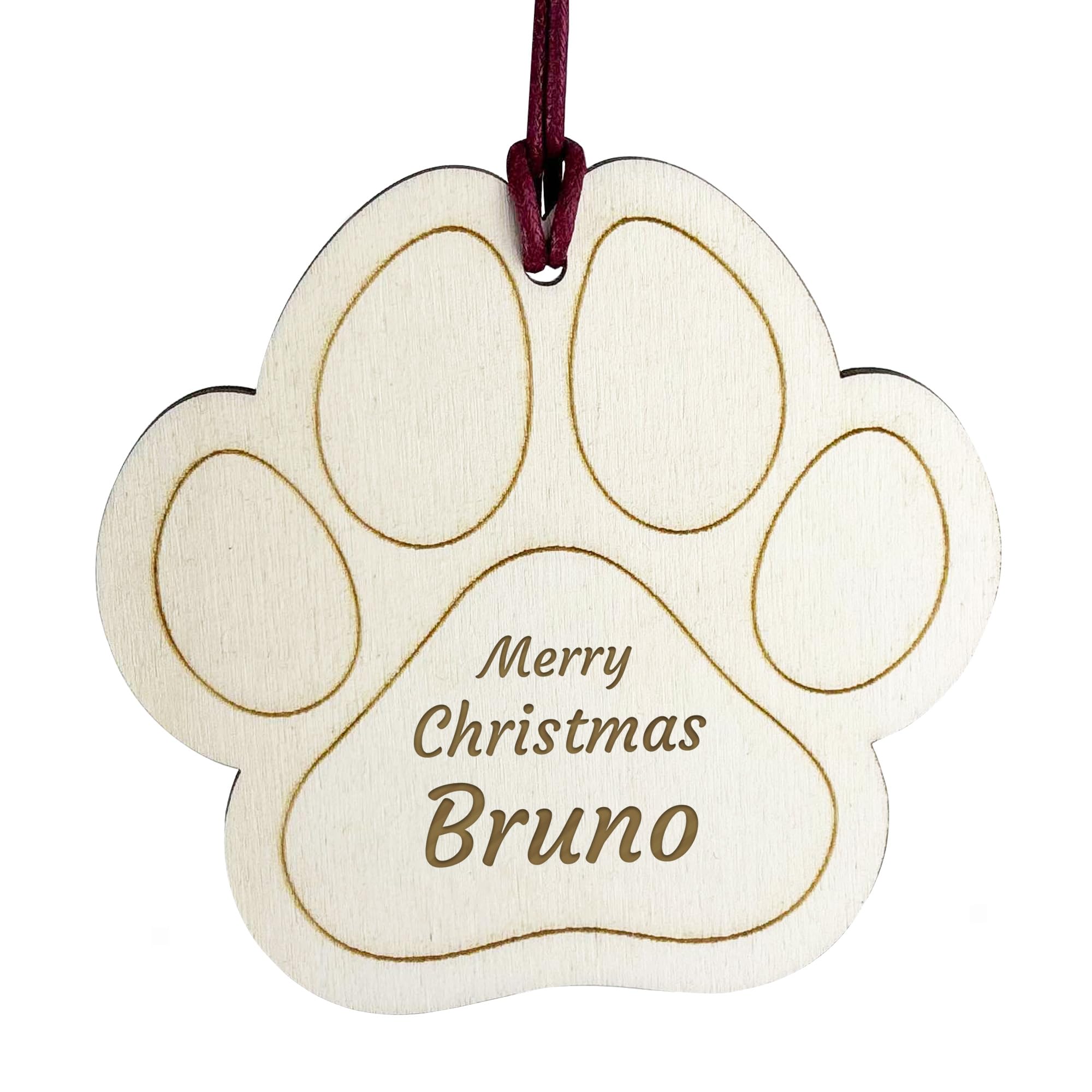Red Ocean Personalised Pet Paw Print Wooden Engraved Bauble | Dog Christmas Tree Decorations | Present For Pet Keepsake Ornament | Personalised Pet Gifts For Pet Owners
