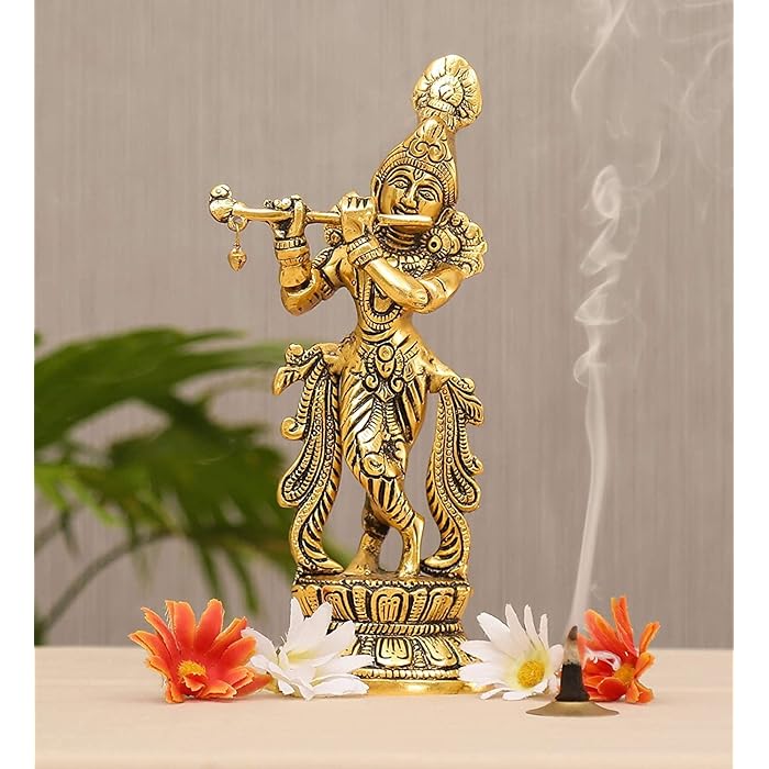 Buy Battle Point Lord Krishna Playing Flute Idol Metal Statue/Murti for