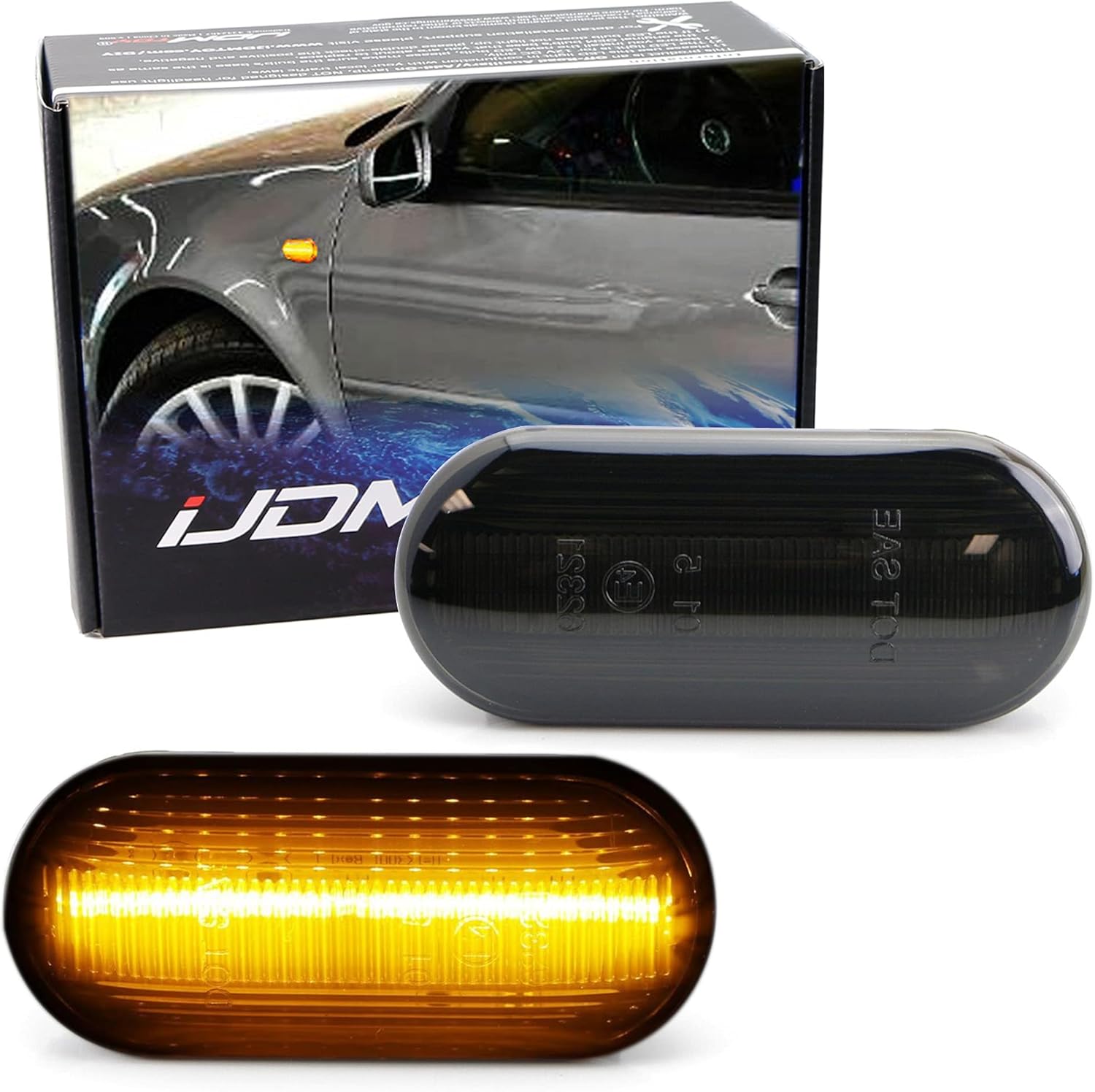 iJDMTOY Smoked Lens Amber Full LED Front Side Marker Light Kit Compatible With Volkswagen MK4 Jetta GTI R32 Beetle etc., Powered by 15-SMD LED, Replace OEM Sidemarker Lamps