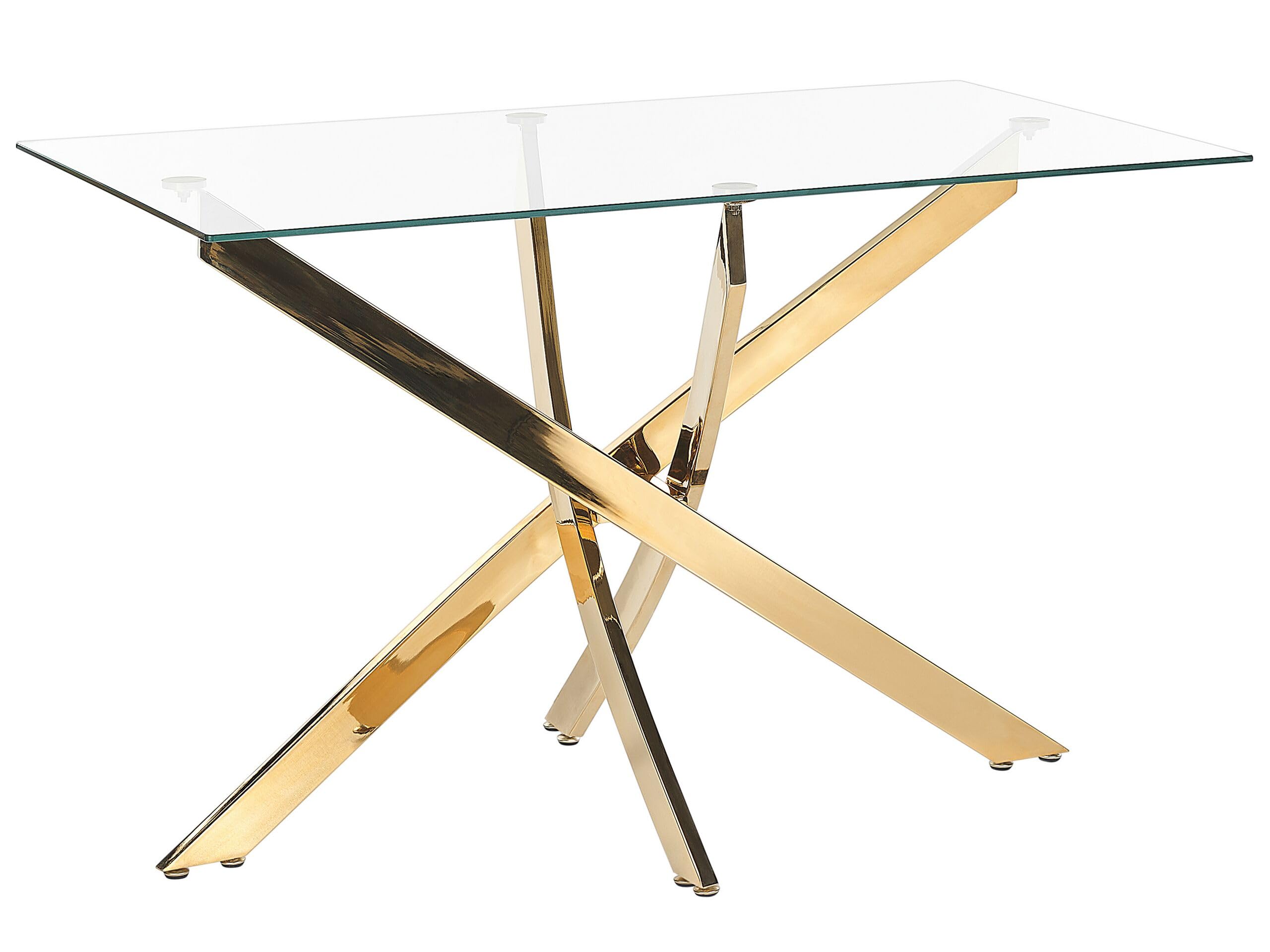Beliani Esstisch transparent 120x70 cm rechteckig Sicherheitsglas Kreuzfuß Gold Maramo