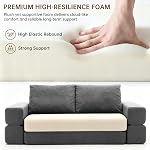 Sofa Bed 77" Convertible Boneless Couch, Wear-Resistant Fabric Modular Sleeper Sofa with 2 Pillows for Living Room Bedroom, Memory Foam Floor Lounge Sofa, Deep Grey