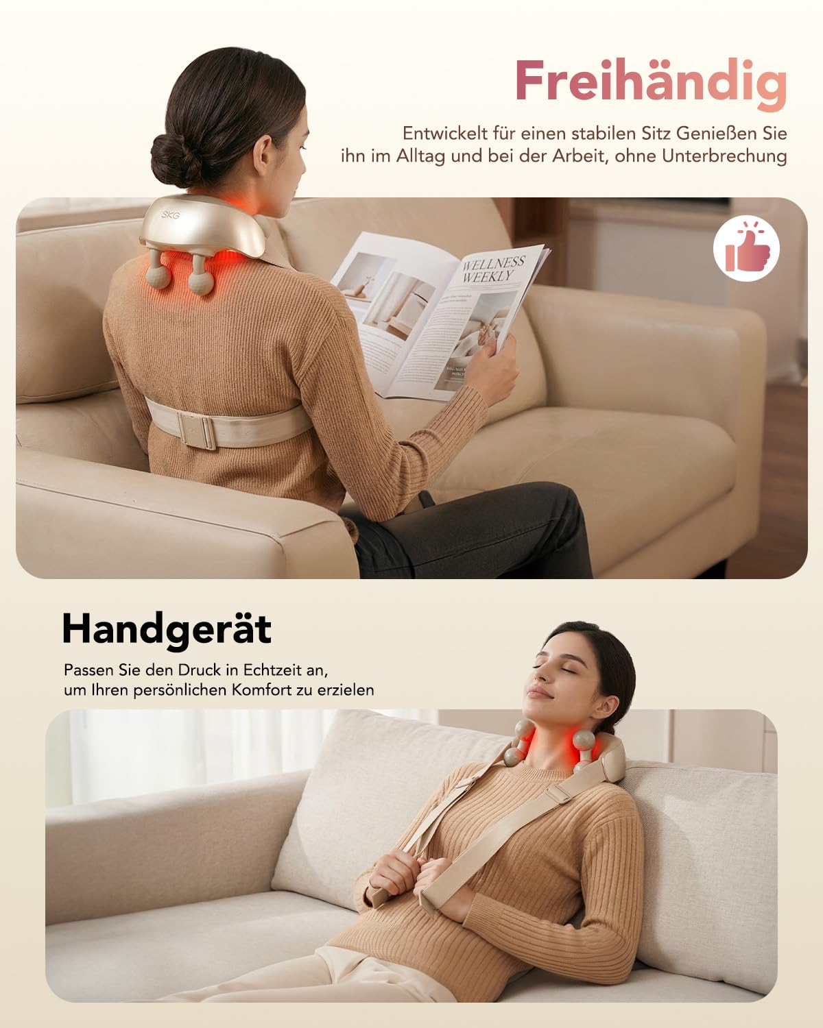 SKG Massaggiatore per collo con calore, massaggiatore Shiatsu, Comfier 6D bianco, regalo per uomini e donne, H7 Ultra