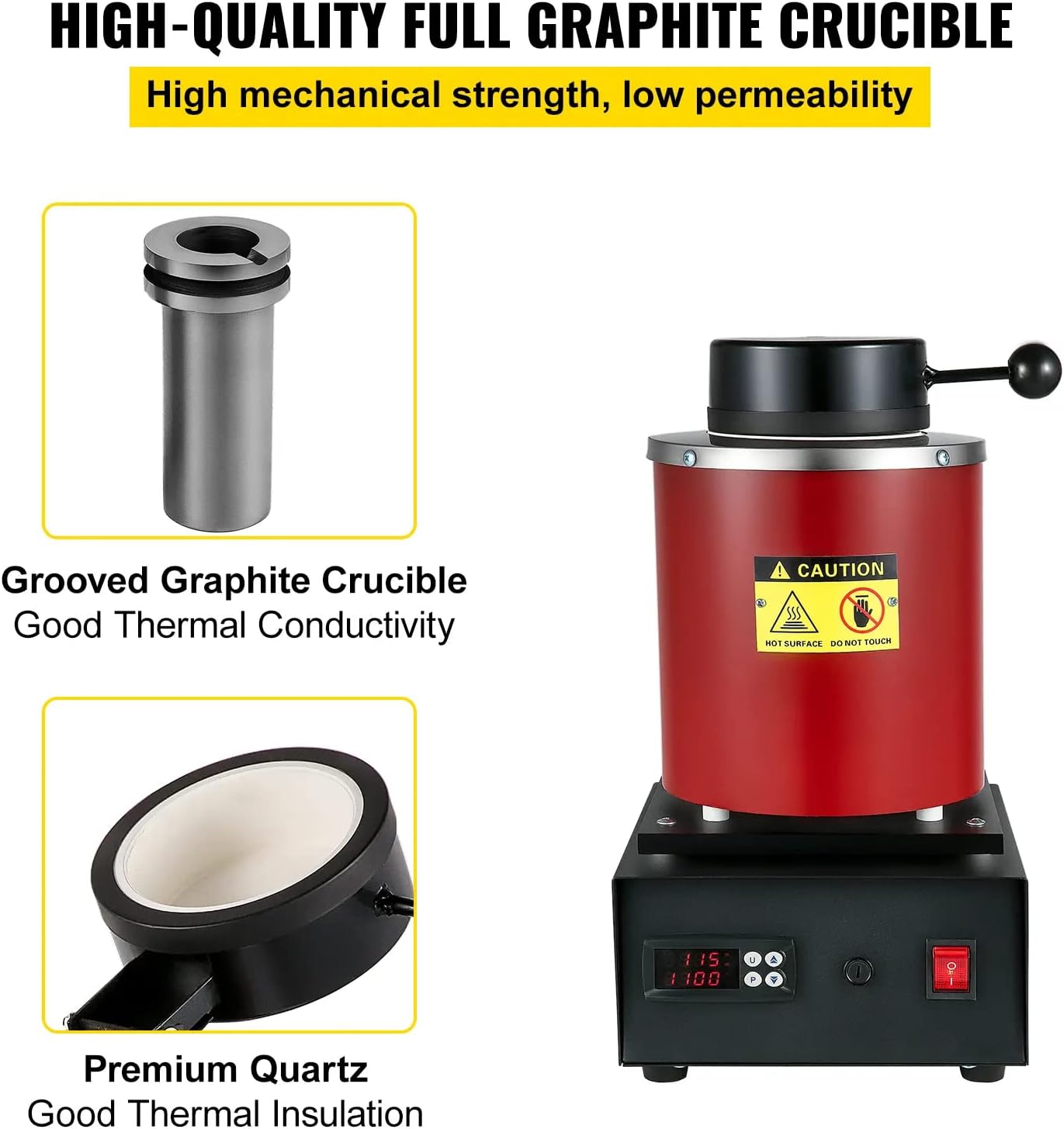 1400W Gold Casting Gold Melting Furnace, 1100℃ Digital Electric Melting Furnace, Metal Casting Kit with Graphite Crucible,for Melt Scrap, Gold, Silver, Copper, Aluminum