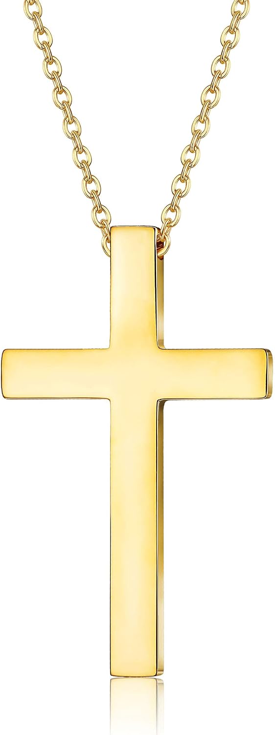 FIBO STEEL Stainless Steel Cross Pendant Necklace for Men Women Curb Chain, 22,24 Inches
