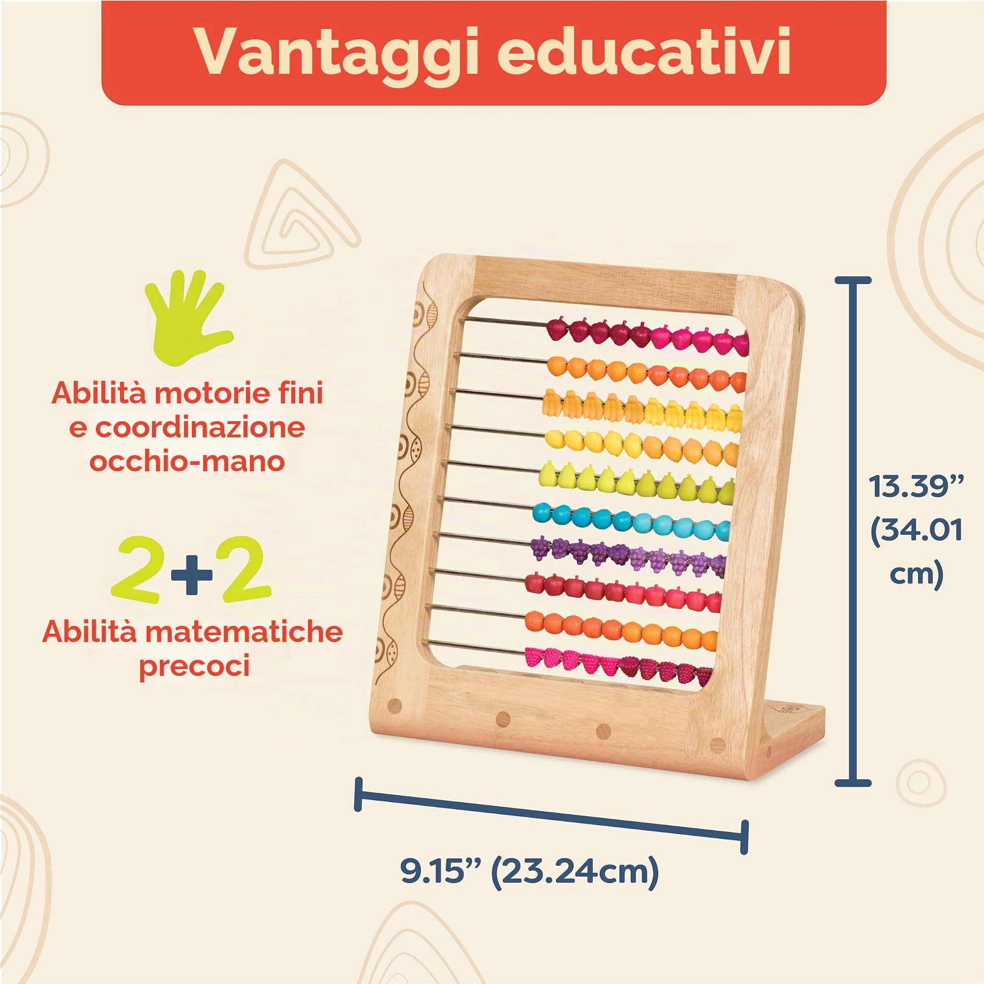 B. toys Abaco di Legno Two-TY Fruity!, 100 Perline di Frutta, Classico