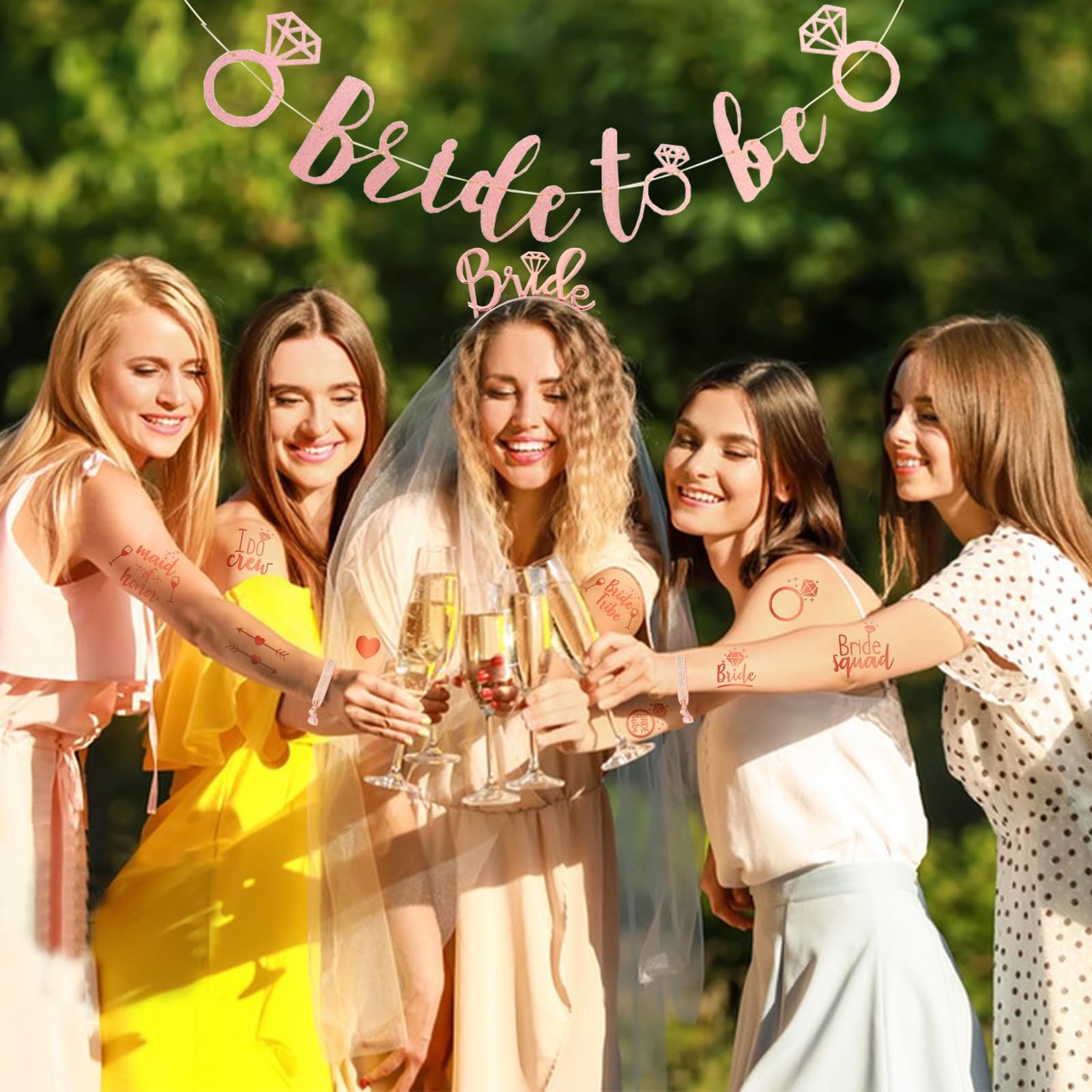 Kit Addio Al Nubilato Per Sposa E Squadra - 16 Pezzi Con Velo, Fasce, Tiara E Tatuaggi - Ideale Per Feste E Foto - Foto 7