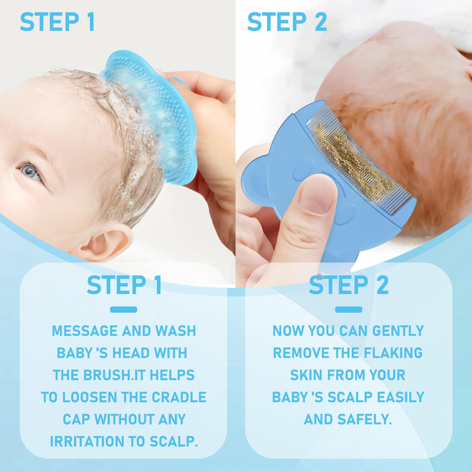 4 Pezzi Spazzola per La Rimozione Della Crosta di Latte Pettine Crosta Lattea Neonato Spazzola per Bambini in Setole Morbide Pettine Neonato Adatto per baby shower(blu)