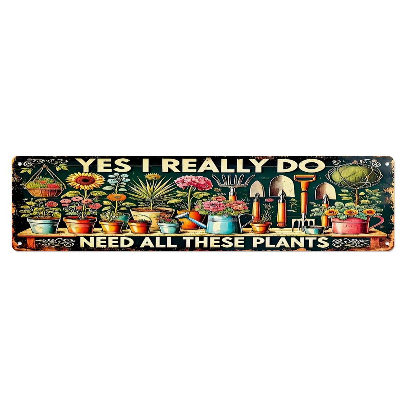 Garden Tools And Plants Pattern_5 Metal Tin Sign Plaque