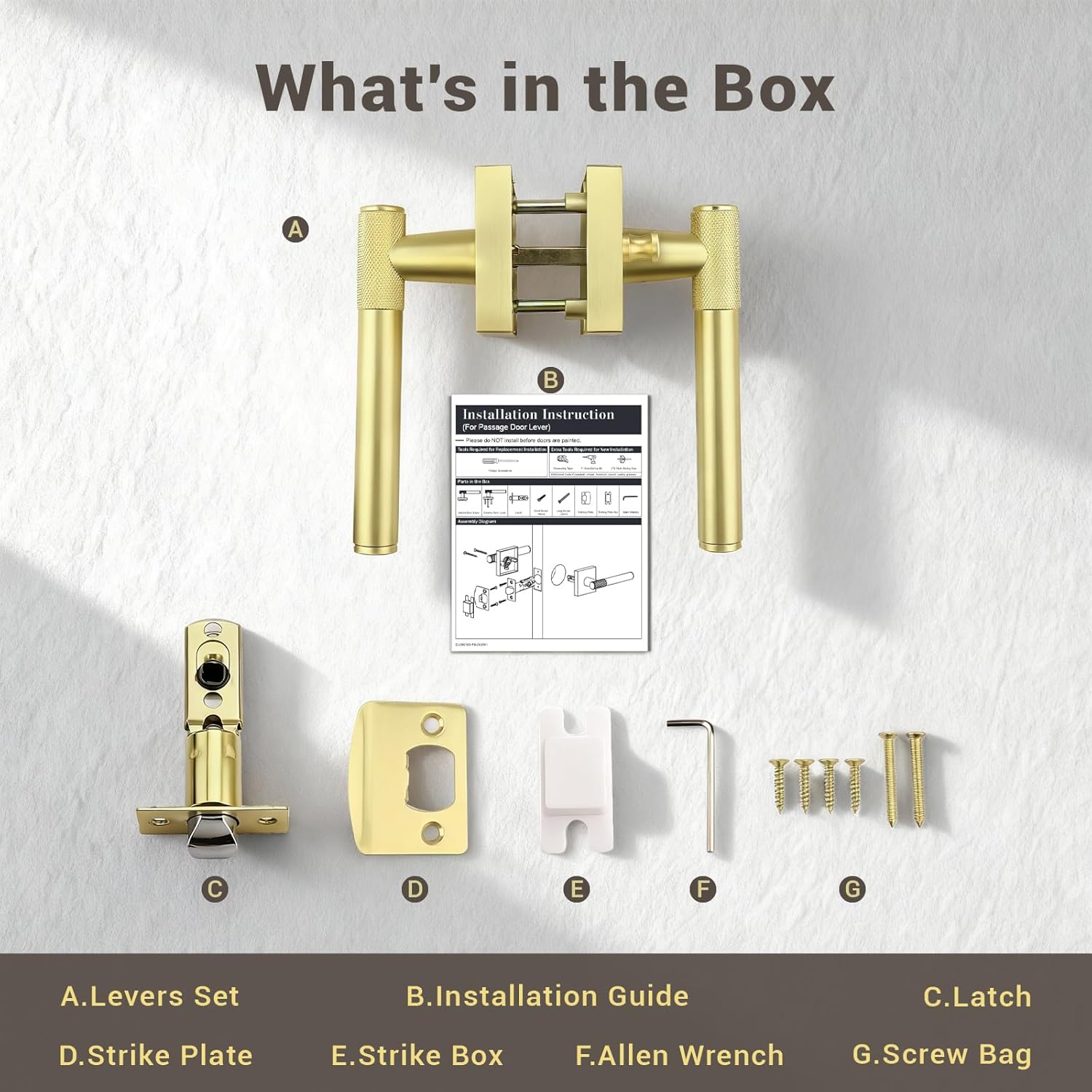 KNOBWELL 4 Pack Gold Door Handles, Modern Knurled Design Door Knob, Interior Privacy Lock for Left Right Sided Doors, Bedroom Bathroom Silent Door Handles with Push Button Locking