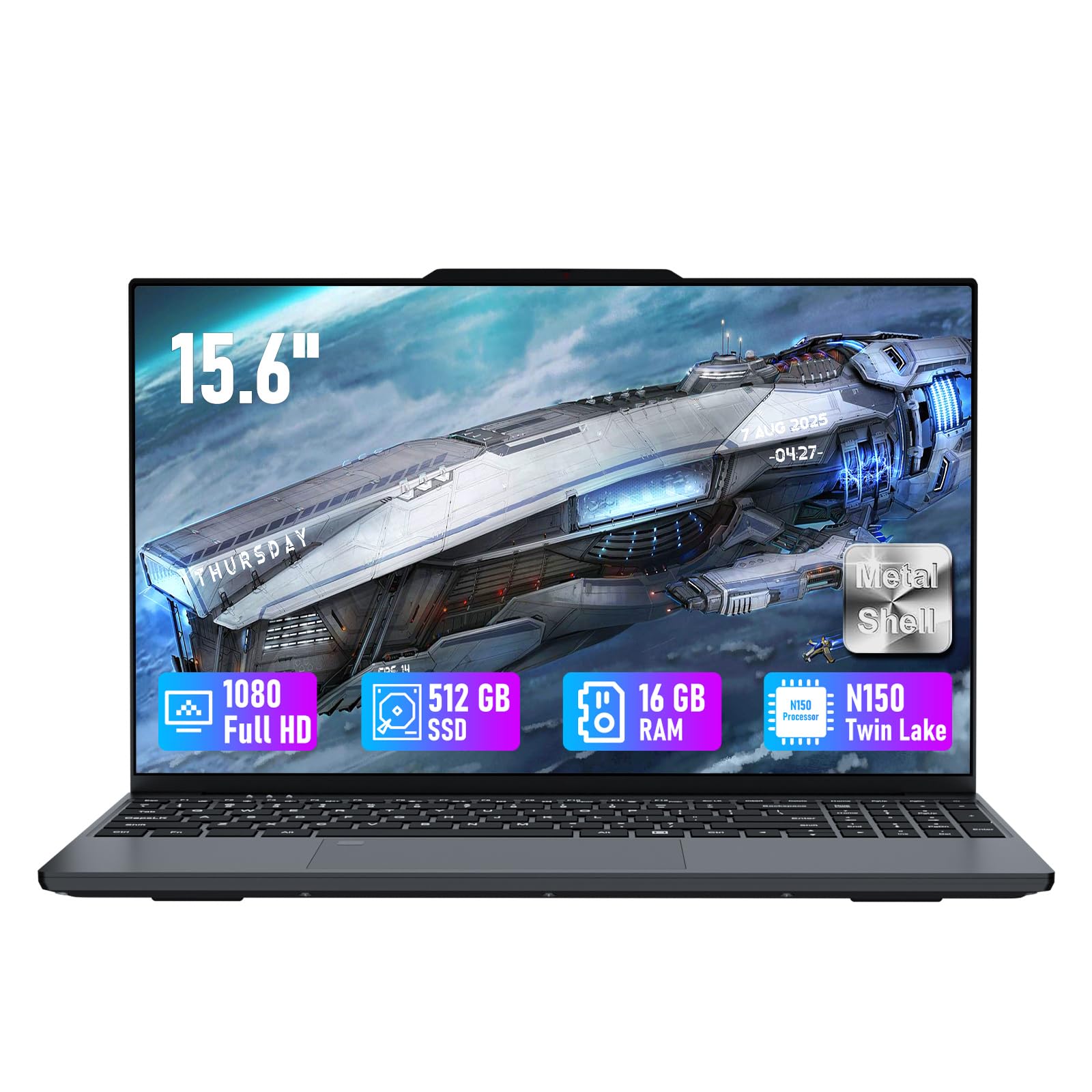 15,6 Pulgadas Ordenador Portátil 16GB RAM DDR4 512GB SSD Processor N150 (4C, 4T hasta 3,6 GHz) IPS FHD WIN11 Pantalla PC Portátil WiFi BT Teclado Numérico Retroiluminado Desbloqueo Por Huella Dactilar