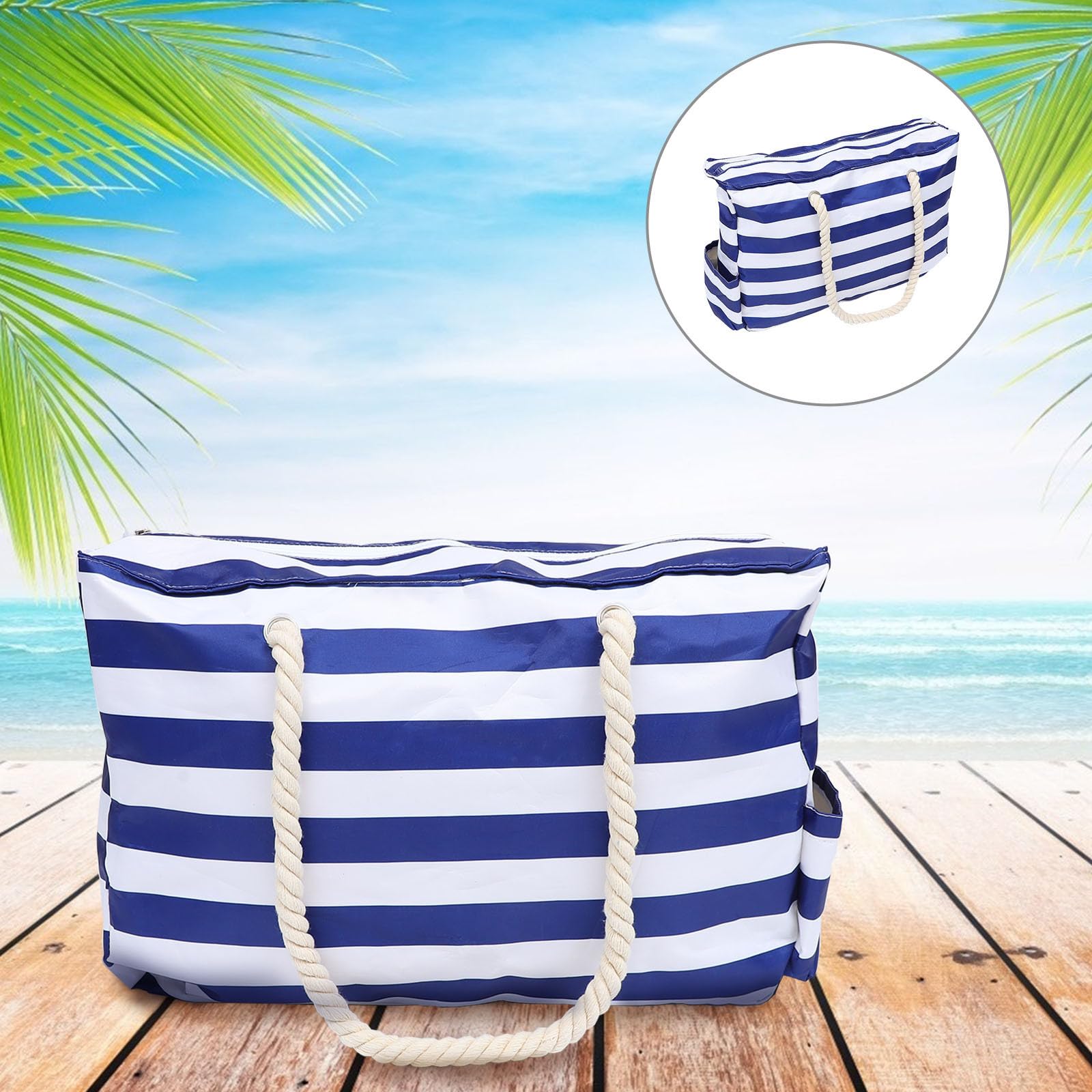CHILDWEET Bolsa de playa grande Bolsa de playa de lona para mujer, impermeable, azul, para shopping y yoga, 1 pieza