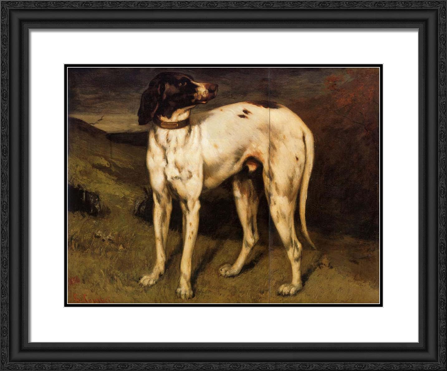 ArtDirect Courbet, Gustave 24x20 Gold Ornate Framed Art Print with Double Matting Titled: Dog From Ornans