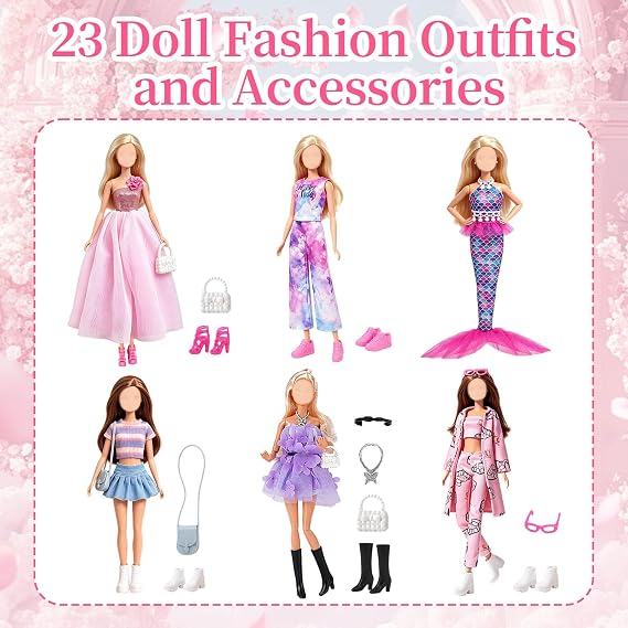 23Pcs Doll Clothes & Accessories - Flower Princess Tulle Dress, Purple Tube Top Denim Shorts Mermaid Costume Fashion Set Denim Skirt Pink Track Suit Shoes Necklace Handbag - For 11.5