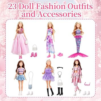 23Pcs Doll Clothes & Accessories - Flower Princess Tulle Dress, Purple Tube Top Denim Shorts Mermaid Costume Fashion Set Denim Skirt Pink Track Suit Shoes Necklace Handbag - For 11.5