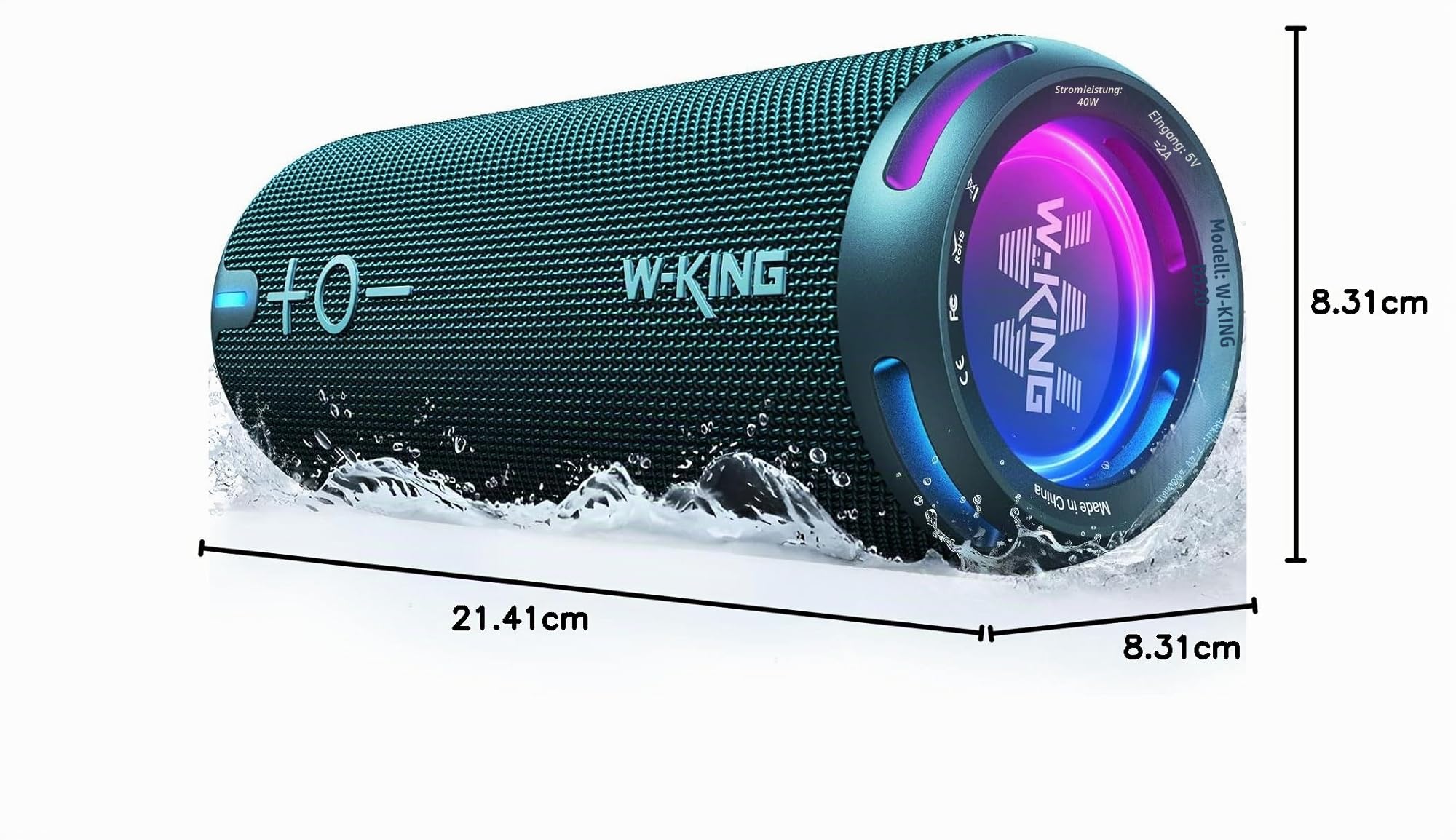W-KING Bluetooth Lautsprecher Box, IPX7 Musikbox Lautsprecher Boxen Bluetooth Outdoor Tragbarer, Angepasster EQ-App/Diefer Bass, 360° Sound mit V5.3/Lichter/DSP/TF/AUX, 40W Party Dusch Klein Boom Box