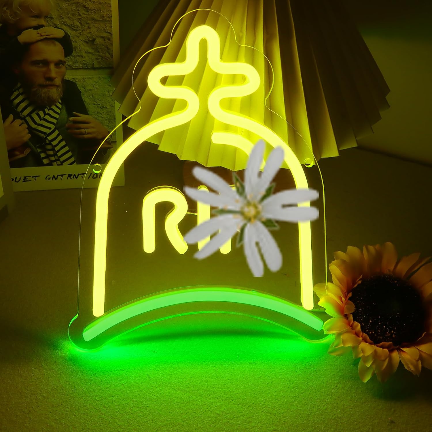RIP Tombsttone Cross Neon Sign Dimmable LED Neon Lights for Wall Decor, Halloween Ghost Night Light for Bedroom Home Bar Man Cave Game room Decor, Gift for Party Art