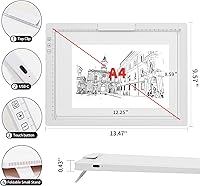 Vista 4 de Mesa de luz A4 para pintura de diamantes, caja de luz recargable para trazar con clip superior, almohadilla de luz con 6 niveles de brillo atenuable