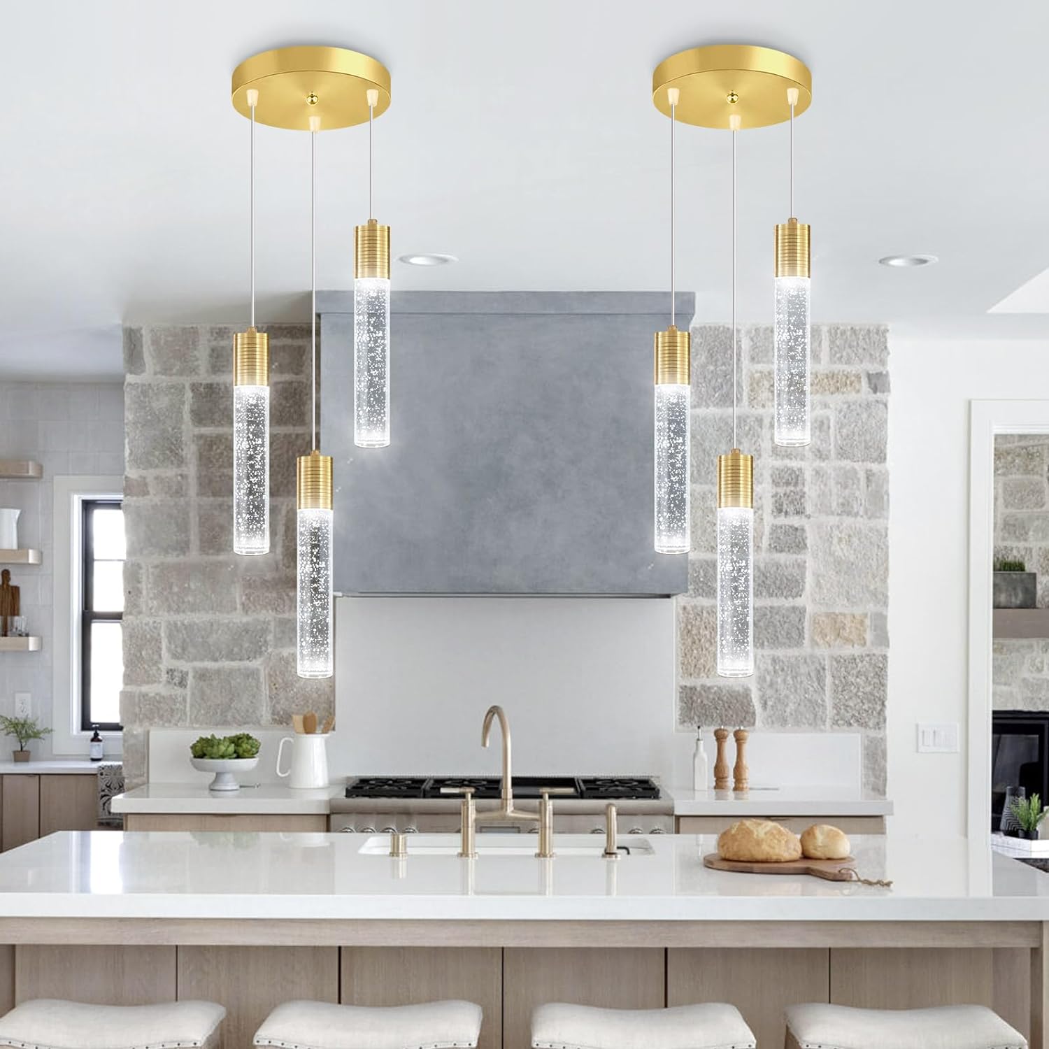 3-Lights Pendant Lights Modern LED Kitchen Island Light Bubble Pendant Light Pendant Lighting for Kitchen Island Dining Room Ceiling Hanging Lights Bedroom Mini Pendent Spot Lights Gold 3-lights