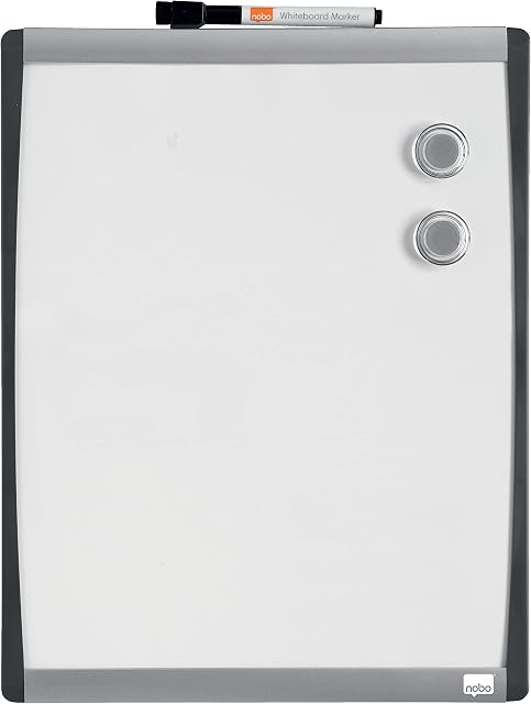 Nobo Small Magnetic Whiteboard With Arched Frame, Wall Mountable, Includes Whiteboard Pen, Magnets & Foam Adhesive Pads, Home/ Office, 280 x 335 mm, 1903779