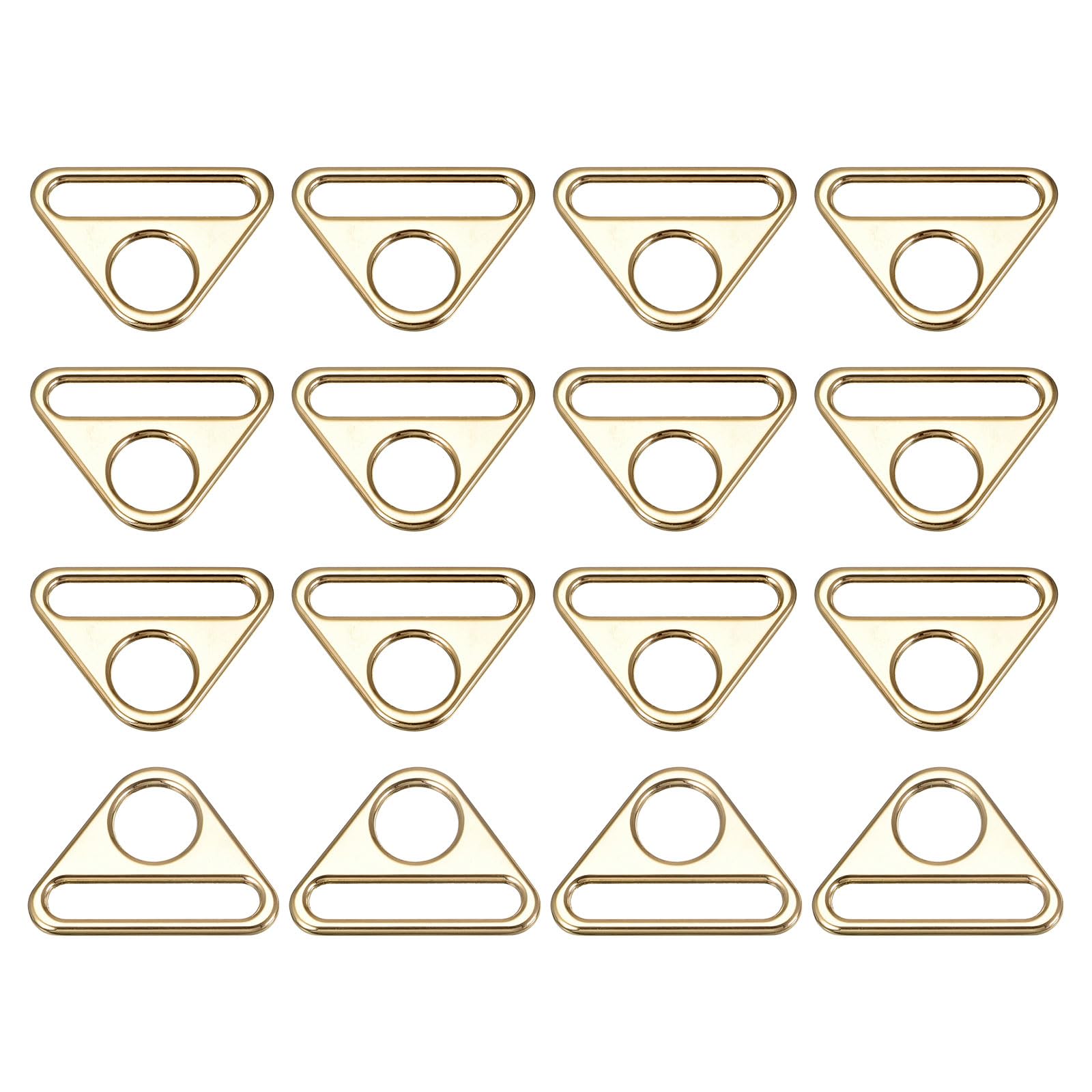 sourcing map Triangle Buckle Adjuster, 16Pcs 1-1/2 Inch Triangle D Rings Adjuster Triangle with bar Swivel Clip for Webbing Bag Strap, Gold Tone