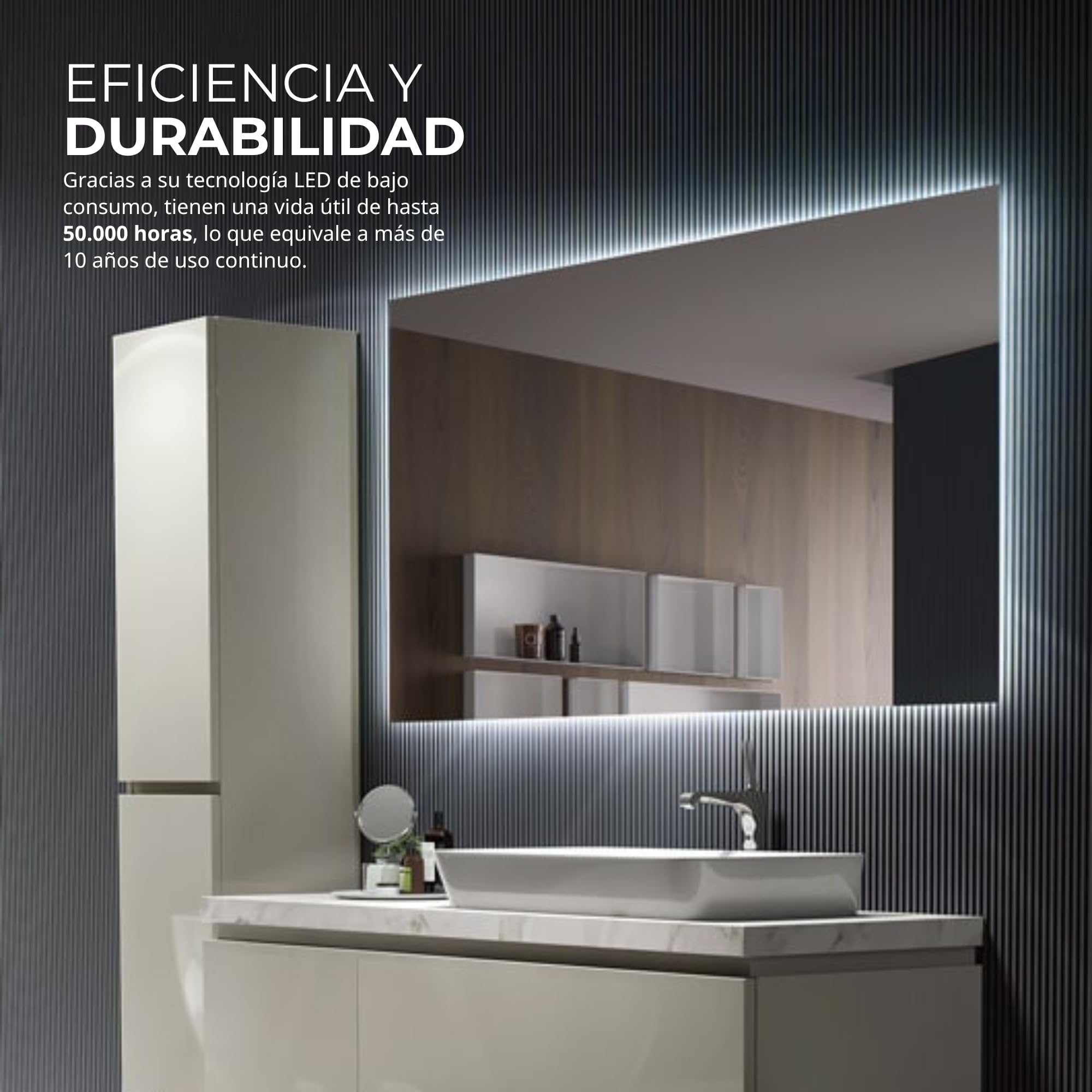 NOLUXA LEDIMEX - Espejo Retroiluminado de Baño con Luz LED 70x80cm | Espejo Inteligente Rectangular con Luz LED Fría 6500k | Espejo Cuarto de Baño sin Marco para Mueble | Serie Suecia